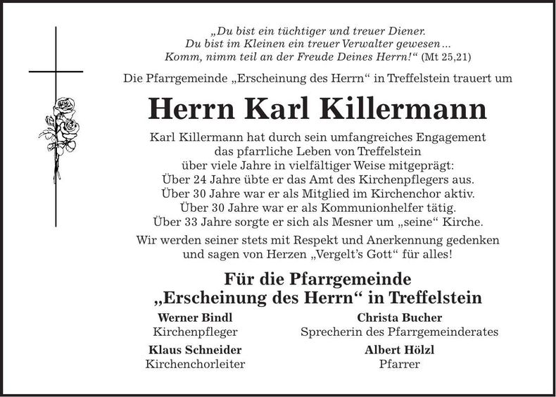 Traueranzeige Karl Killermann