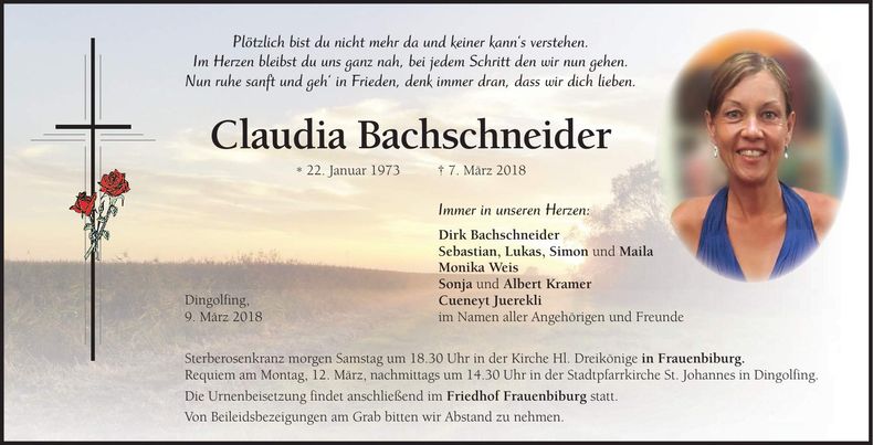 Traueranzeige Claudia Bachschneider