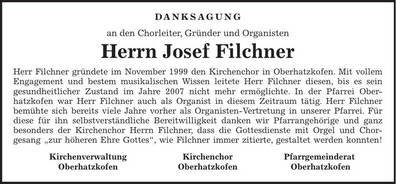 Traueranzeige Josef Filchner