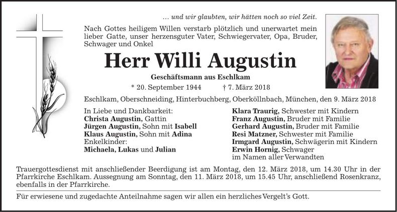 Traueranzeige Willi Augustin