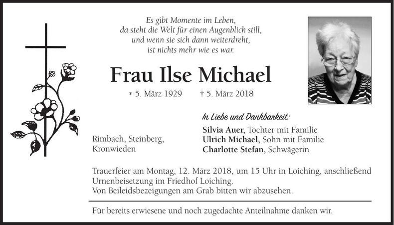 Traueranzeige Ilse Michael