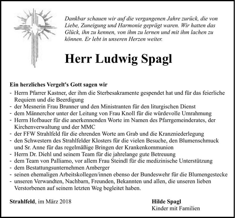 Traueranzeige Ludwig Spagl