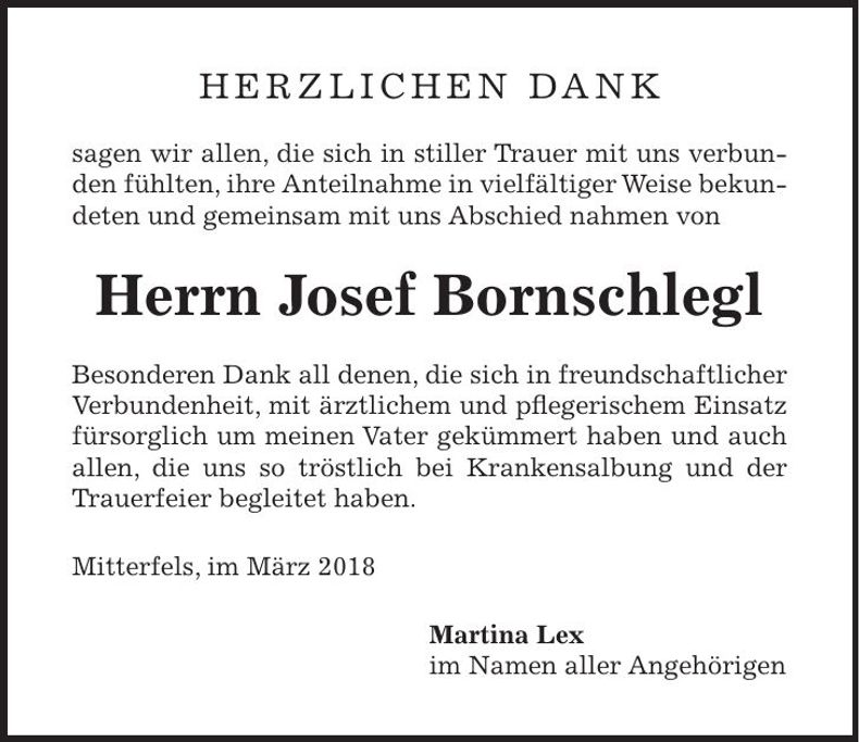 Traueranzeige Josef Bornschlegl