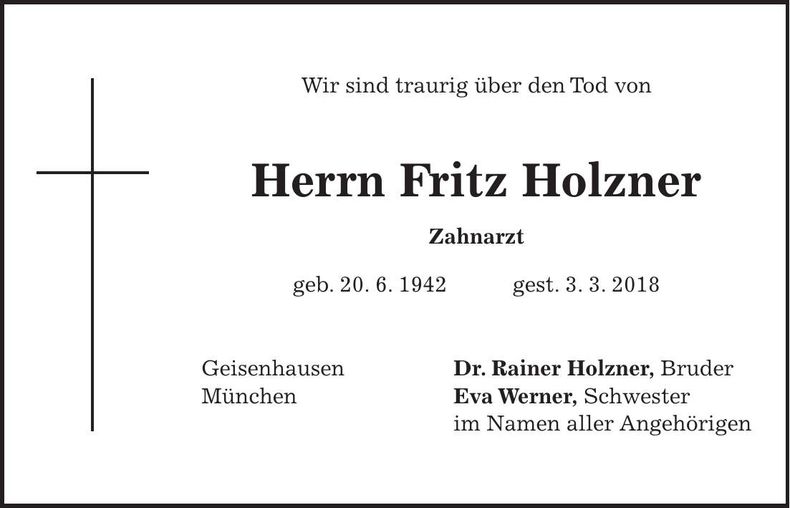 Traueranzeige Fritz Holzner
