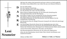 Traueranzeige Leni Neumeier