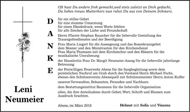 Traueranzeige Leni Neumeier