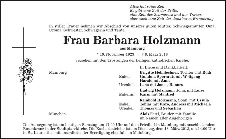 Traueranzeige Barbara Holzmann