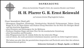 Traueranzeige H. H. Pfarrer G. R. Ernst Reinwald