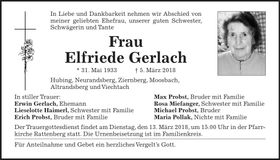 Traueranzeige Elfriede Gerlach