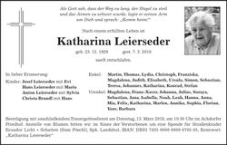 Traueranzeige Katharina Leierseder