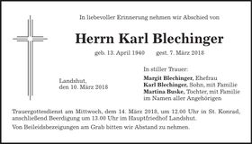 Traueranzeige Karl Blechinger
