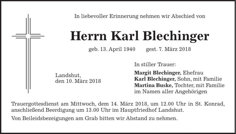 Traueranzeige Karl Blechinger
