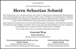 Traueranzeige Sebastian Schmid