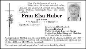 Traueranzeige Elsa Huber