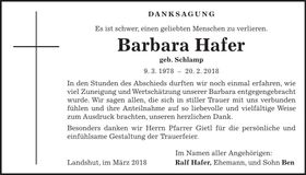 Traueranzeige Barbara Hafer