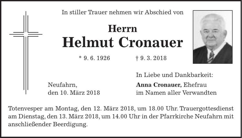 Traueranzeige Helmut Cronauer