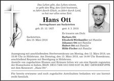 Traueranzeige Hans Ott
