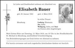 Traueranzeige Elisabeth Bauer