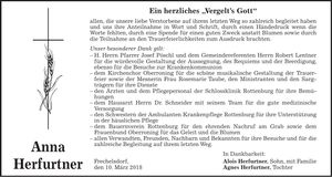 Traueranzeige Anna Herfurtner