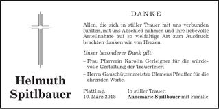Traueranzeige Helmuth Spitlbauer