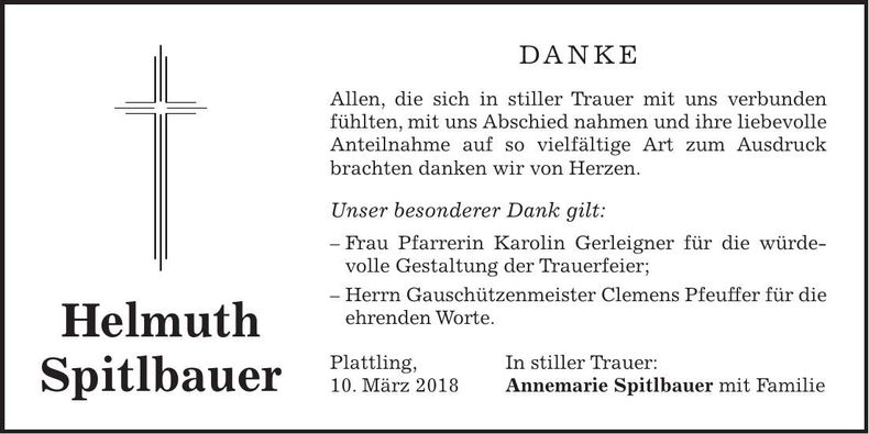 Traueranzeige Helmuth Spitlbauer