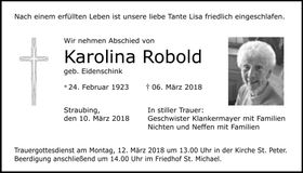 Traueranzeige Karolina Robold