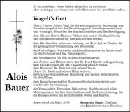 Traueranzeige Alois Bauer