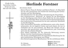 Traueranzeige Herlinde Forstner