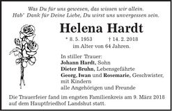Traueranzeige Helena Hardt