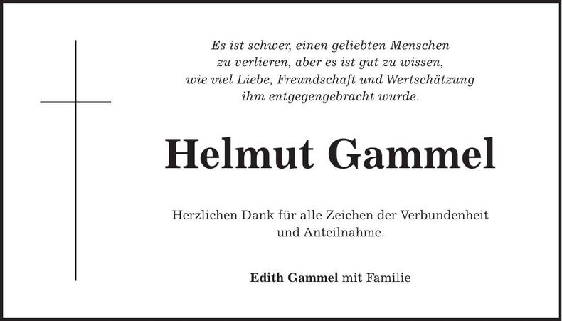 Traueranzeige Helmut Gammel