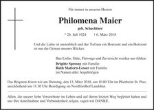 Traueranzeige Philomena Maier
