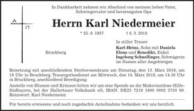 Traueranzeige Karl Niedermeier