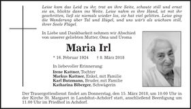 Traueranzeige Maria Irl