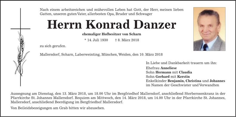 Traueranzeige Konrad Danzer
