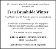 Traueranzeige Brunhilde Winter