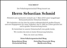 Traueranzeige Sebastian Schmid