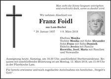 Traueranzeige Franz Foidl