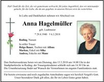 Traueranzeige Anna Hagelmüller