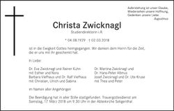 Traueranzeige Christa Zwicknagl