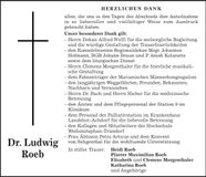 Traueranzeige Ludwig Roeb