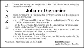 Traueranzeige Johann Diermeier
