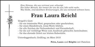 Traueranzeige Laura Reichl