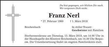 Traueranzeige Franz Nerl