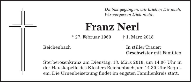 Traueranzeige Franz Nerl