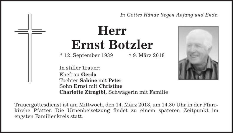 Traueranzeige Ernst Botzler
