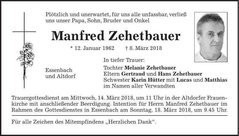 Traueranzeige Manfred Zehetbauer