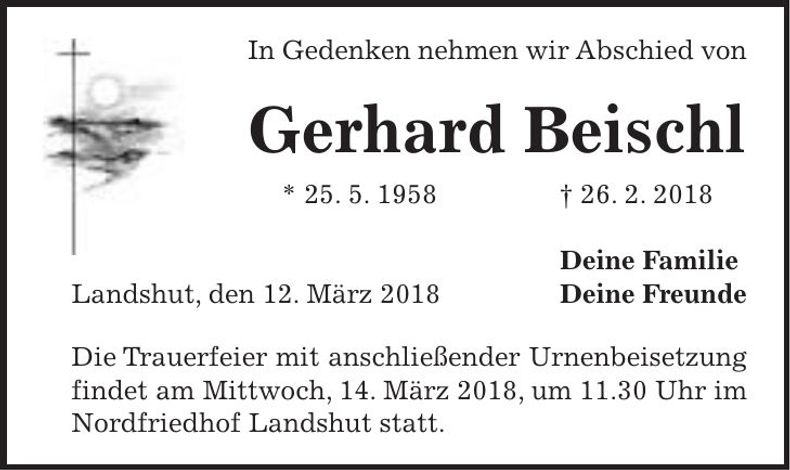 Traueranzeige Gerhard Beischl