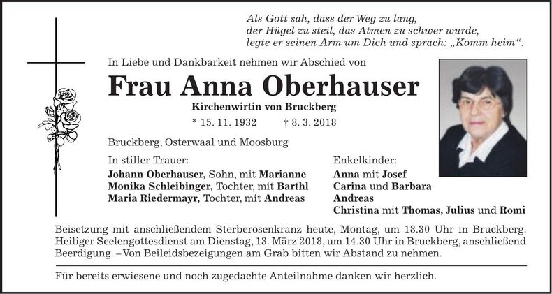 Traueranzeige Anna Oberhauser