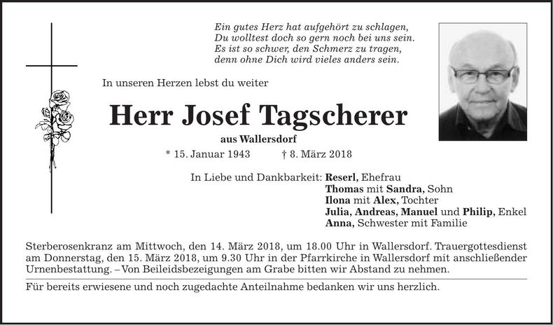 Traueranzeige Josef Tagscherer