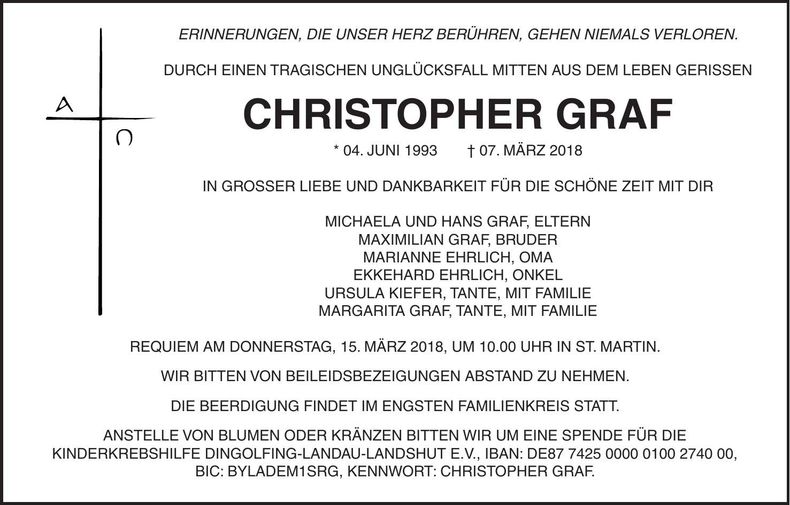 Traueranzeige Christopher Graf